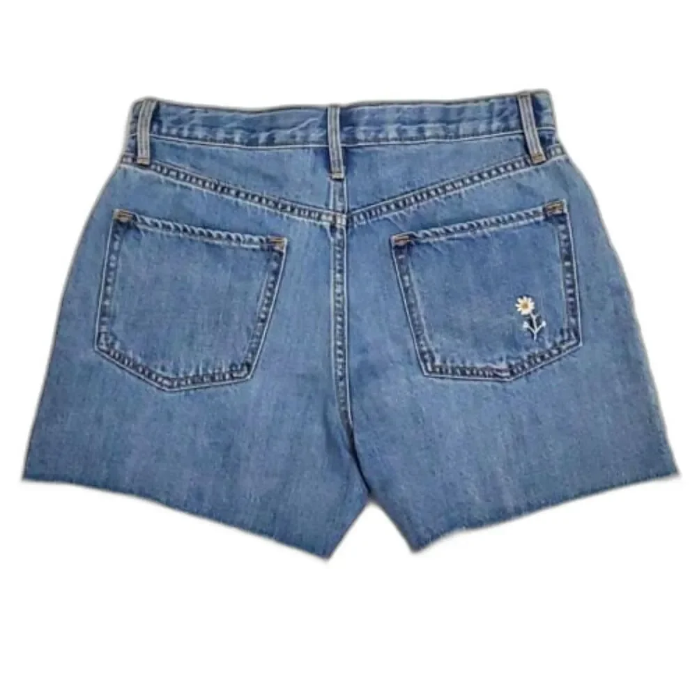Old Navy Girls Sz 16 Denim Jean Shorts Raw Hem Adjustable Waist Daisy Flowers